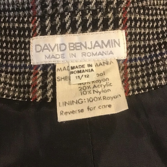 DAVID BENJAMIN Vintage 80’s 90’s Women’s Wool Plaid Blazer Jacket 11/12 - Picture 7 of 9
